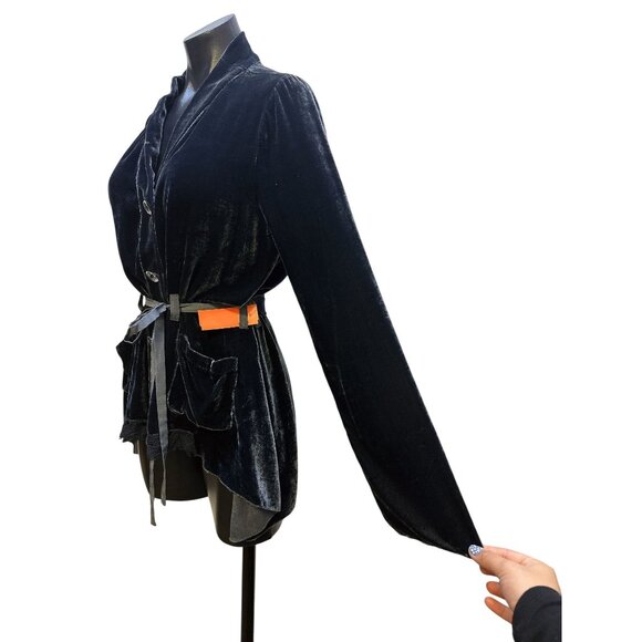 Love And Liberty Blue Velvet Tie-Waist Blazer Jacket w/Pockets Size S - Picture 5 of 10